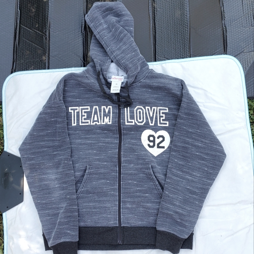 Hoodie Jacket, Size 2X, Team Love Logo design, Grey & White